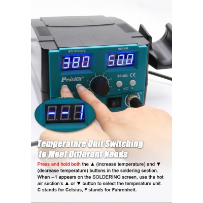 SS-982B Estación repair de soldadura y aire caliente para SMD de Proskit
