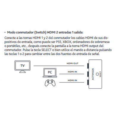 Conmutador de señal HDMI bidireccional con mando a distancia - ACTVH226