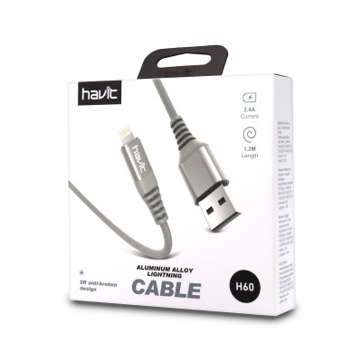 Cable iPhone Lightning 2.4A Ultra resistente Gris - H60