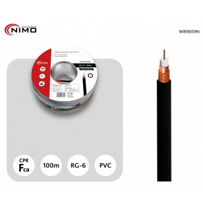 Carrete de cable coaxial de antena para exterior Negro, 100m - WIR9059N