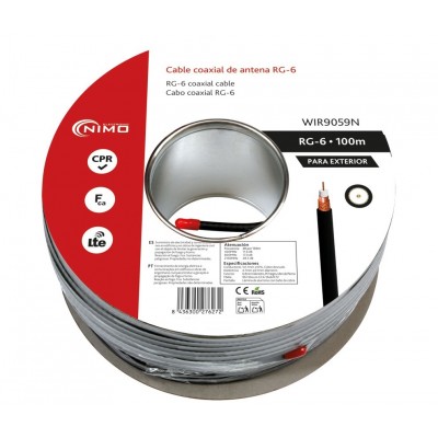 Carrete de cable coaxial de antena para exterior Negro, 100m - WIR9059N