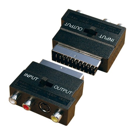 Euroconector a 3 RCA + S-VHS Adaptador Vídeo Con Interruptor IN|OUT