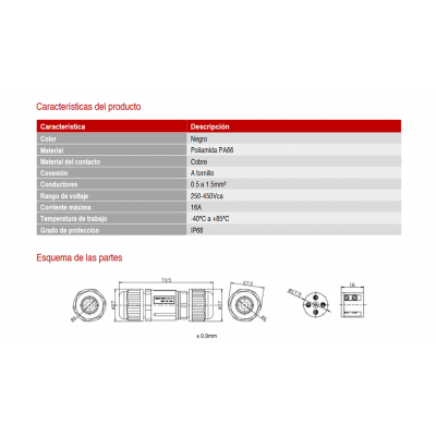 Conector empalmador eléctrico estanco IP68 3 vías (Bolsa 5 unidades) - CON5210