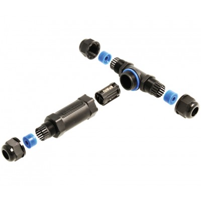 Conector derivador eléctrico estanco IP68 en T, 3 vías (Bolsa 2 unidades) - CON5211