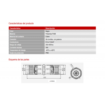 Conector empalmador eléctrico estanco IP68, 3 vías (Bolsa 2 unidades) - CON5215
