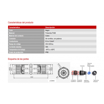 Conector empalmador eléctrico estanco IP68, 5 vías (Bolsa 2 unidades) - CON5216
