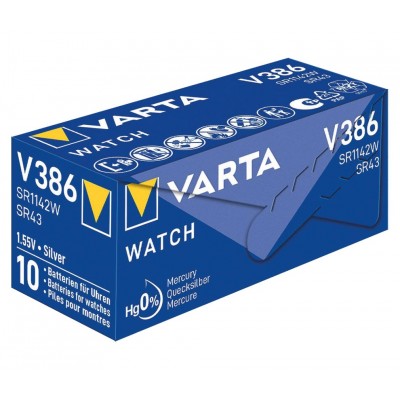 Pila botón Oxido Plata para relojería 386 de Varta - 386-SR43SW