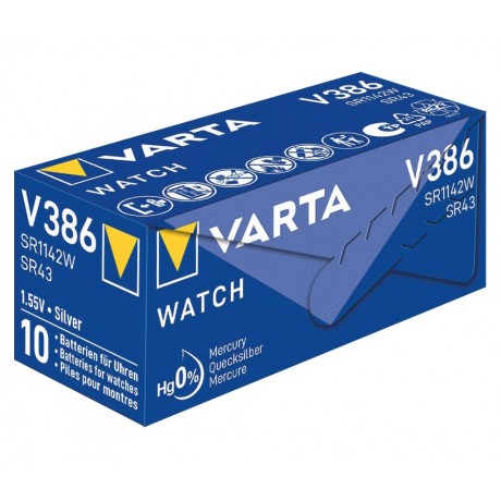 Pila botón Oxido Plata para relojería 386 de Varta - 386-SR43SW