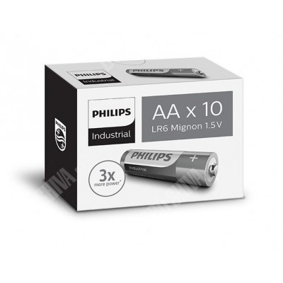 Pila alcalina PHILIPS Industrial LR6, AA (Caja de 10 unidades)