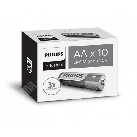 Pila alcalina PHILIPS Industrial LR6, AA (Caja de 10 unidades)