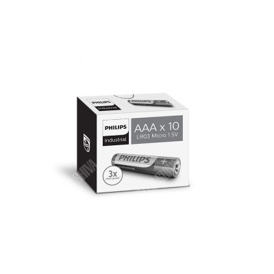 Pila alcalina PHILIPS Industrial LR3, AAA (Caja de 10 unidades)
