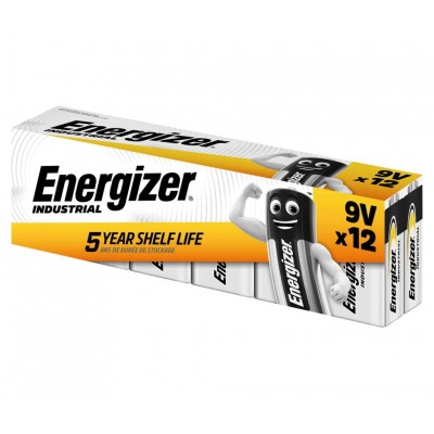 Pila alcalina ENERGIZER Industrial 9V, E BLOCK, 6LR61 (Caja de 12 unidades)