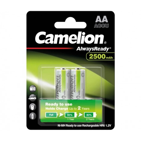 Pila Recargable AA 1,2V/2500mAh NI-MH, Pre-cargada de Camelion