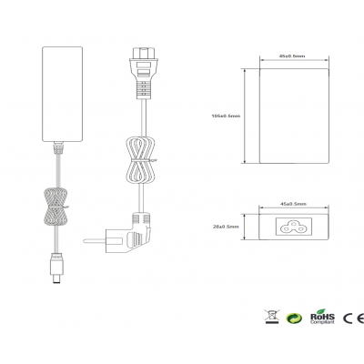 Alimentador Electrónico con Jack hueco 3 Pin 6.5x4.4x10mm y 19Vcc/2.1A - ALM405