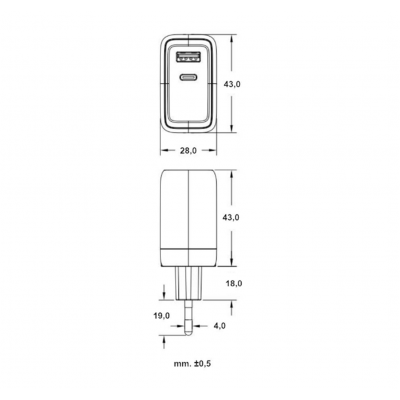 Cargador rápido USB Tipo-C + USB-A Quick Charge 20W - CAR432