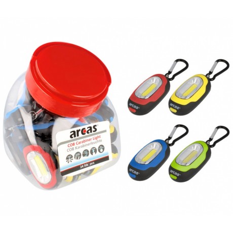 Linterna LED de bolsillo, llavero y magnética, 4 colores, Bote 24 unds