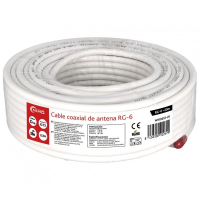 Rollo de cable coaxial de antena blanco 6.8mm, 20m - WIR9055-20