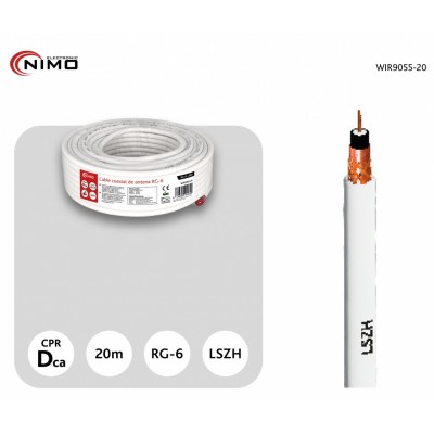 Rollo de cable coaxial de antena blanco 6.8mm, 20m - WIR9055-20
