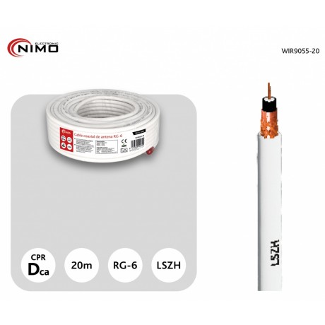 Rollo de cable coaxial de antena blanco 6.8mm, 20m - WIR9055-20