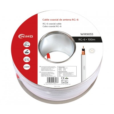Carrete de cable coaxial de antena blanco 6.8mm, 100m - WIR9055