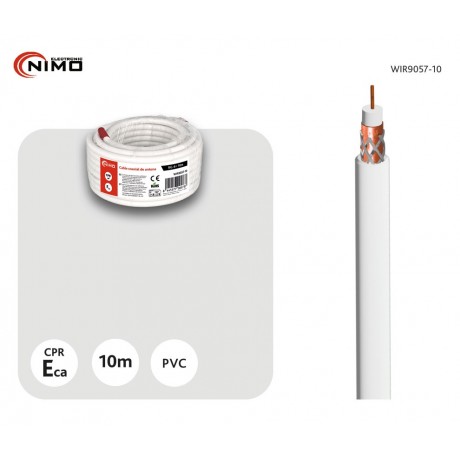 Rollo de cable coaxial de antena blanco 6,8mm, 10m - WIR9057-10