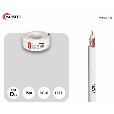 Rollo de cable coaxial de antena blanco 6,8mm, 15m - WIR9057-15