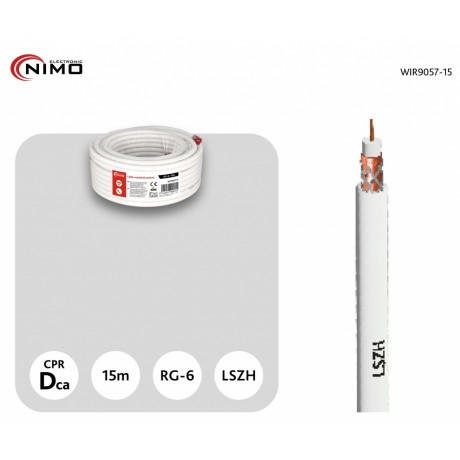 Rollo de cable coaxial de antena blanco 6,8mm, 15m - WIR9057-15