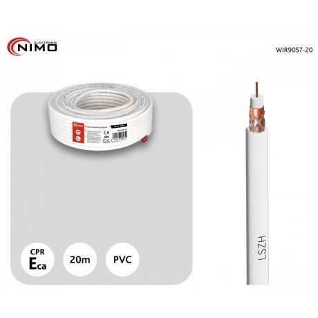 Rollo de cable coaxial de antena blanco 6,8mm, 20m - WIR9057-20
