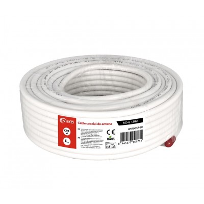 Rollo de cable coaxial de antena blanco 6,8mm, 20m - WIR9057-20