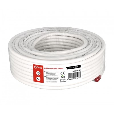 Rollo de cable coaxial de antena blanco 6,8mm, 25m - WIR9057-25