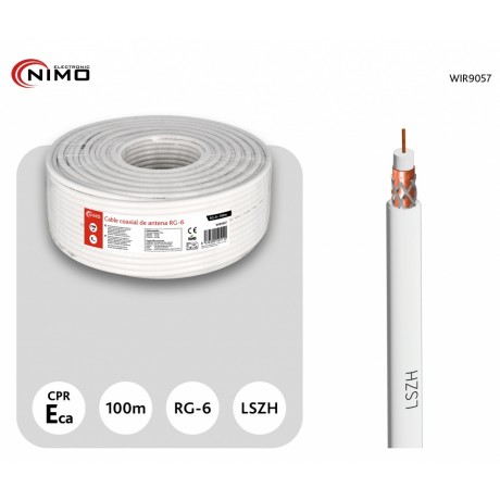 Rollo de cable coaxial de antena blanco 6,8mm, 100m - WIR9057