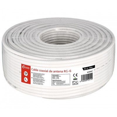 Rollo de cable coaxial de antena blanco 6,8mm, 100m - WIR9057