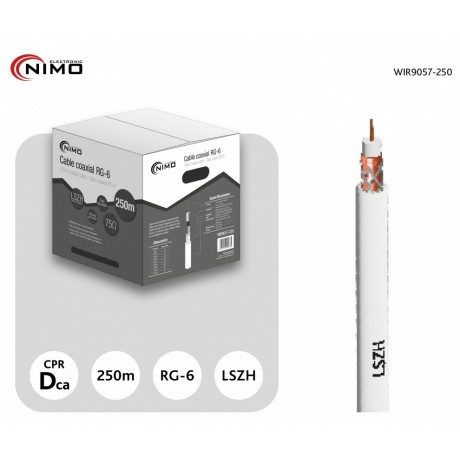 Caja de cable coaxial de antena blanco 6,8mm, 250m - WIR9057-250