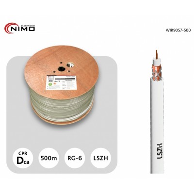 Carrete de cable coaxial de antena blanco 6,8mm, 500m - WIR9057-500