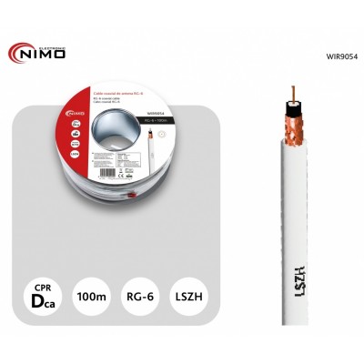 Carrete de cable coaxial de antena blanco 6,8mm, 100m - WIR9054