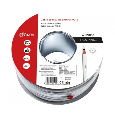 Carrete de cable coaxial de antena blanco 6,8mm, 100m - WIR9054