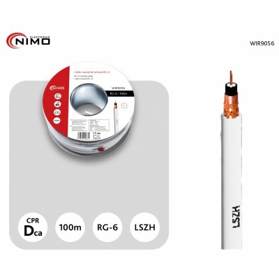 Carrete de cable coaxial de antena blanco 6,8mm, 100m - WIR9056