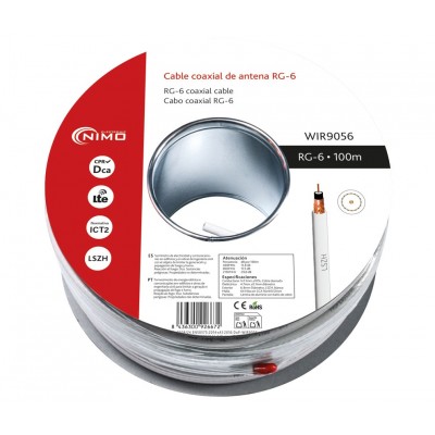 Carrete de cable coaxial de antena blanco 6,8mm, 100m - WIR9056
