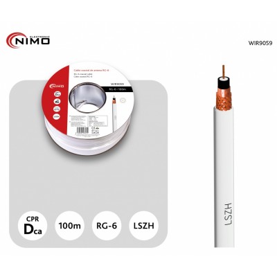 Carrete de cable coaxial de antena blanco RG-6 de 6,8mm,100m - WIR9059