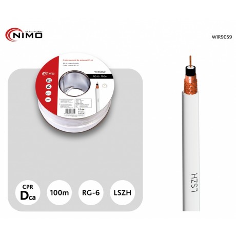 Carrete de cable coaxial de antena blanco RG-6 de 6,8mm,100m - WIR9059