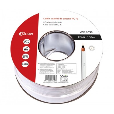 Carrete de cable coaxial de antena blanco RG-6 de 6,8mm,100m - WIR9059