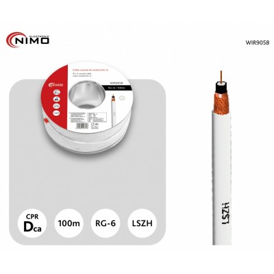 Carrete de cable coaxial de antena RG-6 blanco 6,8mm, 100m - WIR9058