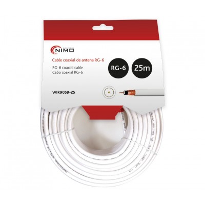 Bobina de cable coaxial RG-6 de antena blanco, 25m - WIR9059-25