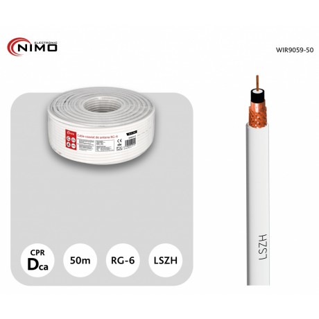Bobina de cable coaxial RG-6 de antena blanco, 50m - WIR9059-50