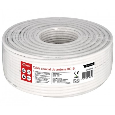 Bobina de cable coaxial RG-6 de antena blanco, 50m - WIR9059-50