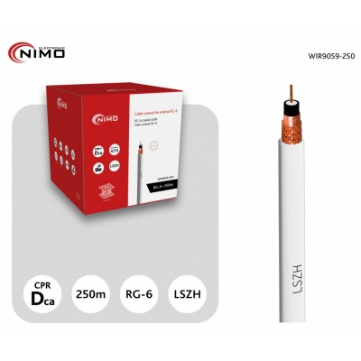 Carrete de cable coaxial RG-6 de antena blanco, 250m - WIR9059-250