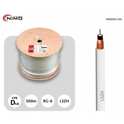 Carrete de cable coaxial RG-6 de antena blanco, 500m - WIR9059-500