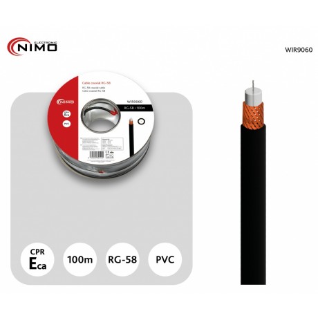 Carrete de cable RG58 / 50 Ohm 5mm Negro, 100m - WIR9060