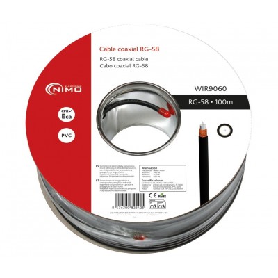 Carrete de cable RG58 / 50 Ohm 5mm Negro, 100m - WIR9060