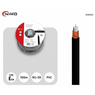 Carrete de cable RG59 / 75 Ohm 6,20mm, Negro, 100m - WIR9061